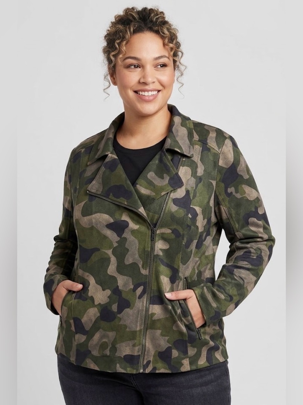 ODDY Women's Camo Faux Suede Zip Up Jacket Pluse Size 2XL 3XL 2X
